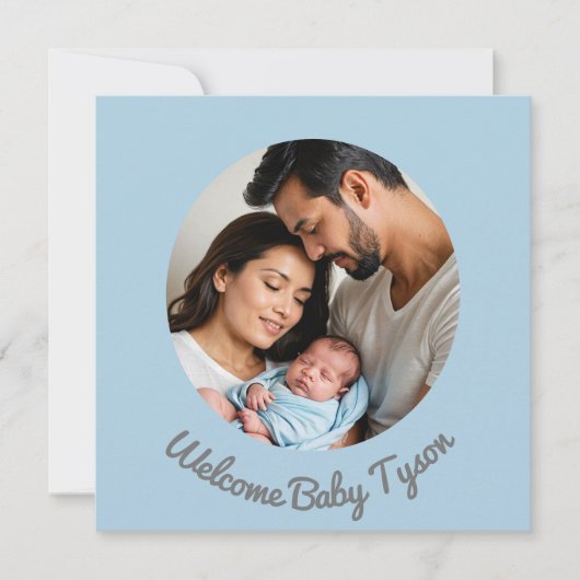 Invitation Félicitations pour le bébé garçon bleu personnalis (Devant)