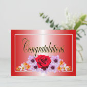 Invitation Félicitations pour le design floral rouge (Debout devant)