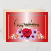 Invitation Félicitations pour le design floral rouge (Devant / Derrière)