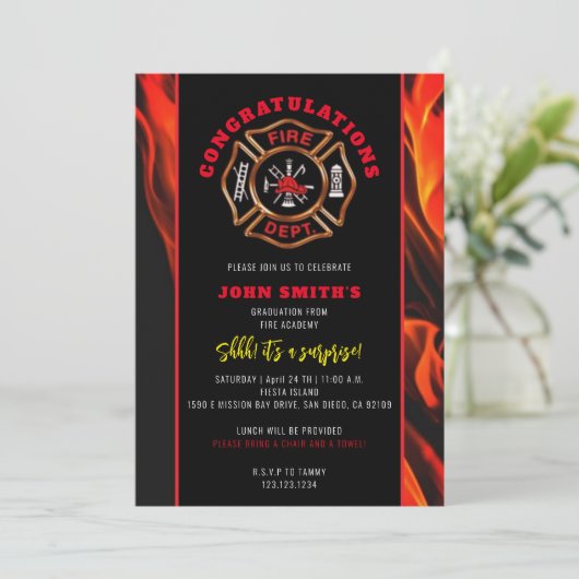 Invitation Félicitations pour le feu (Debout devant)