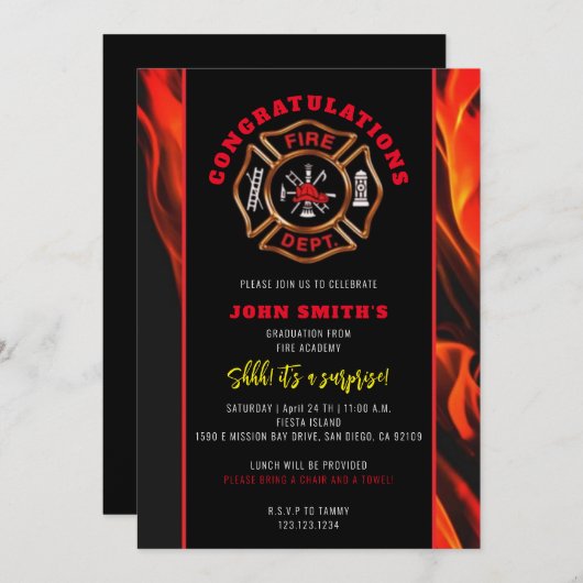 Invitation Félicitations pour le feu (Devant / Derrière)