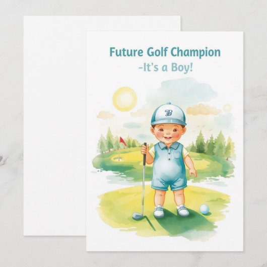 Invitation Félicitations pour le golf C'est un garçon | Bébé (Devant / Derrière)