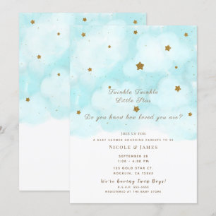 Invitation Félicitations pour les jumeaux Baby Shower Nuages 