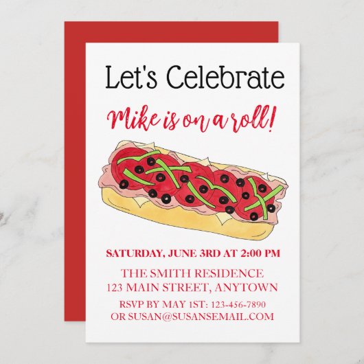 Invitation Félicitations pour un sandwich italien en rouleau (Devant / Derrière)