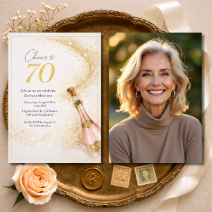Invitation Félicitations pour vos 70 ans Photo Champagne Rose