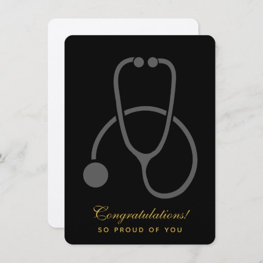 Invitation Félicitations Stylish Grey Stethoscope Grad (Devant / Derrière)