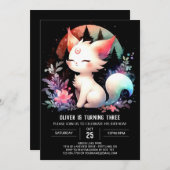 Invitation Feline Digital Cat Anniversaire (Devant / Derrière)