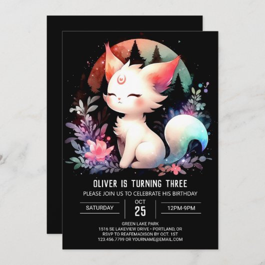 Invitation Feline Digital Cat Anniversaire (Devant / Derrière)