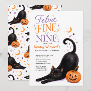 Invitation Féline en forme à neuf ans pour Halloween