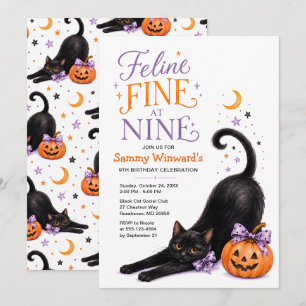 Invitation Féline en forme à neuf ans pour un anniversaire Ha