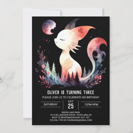 Invitation Feline minimaliste Chat Anniversaire (Devant)