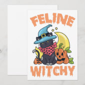 Invitation Feline Witchy Funny Éffrayant Halloween Chat Kitte (Devant / Derrière)