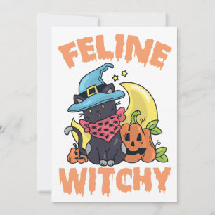 Invitation Feline Witchy Funny Éffrayant Halloween Chat Kitte