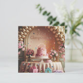 Invitation “Feliz Cumpleaños” Elegant Pink & Gold Birthday (Debout devant)
