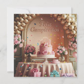 Invitation “Feliz Cumpleaños” Elegant Pink & Gold Birthday (Devant)
