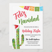 Invitation Feliz Navidad Cactus Christmas Holiday Fiesta (Devant / Derrière)