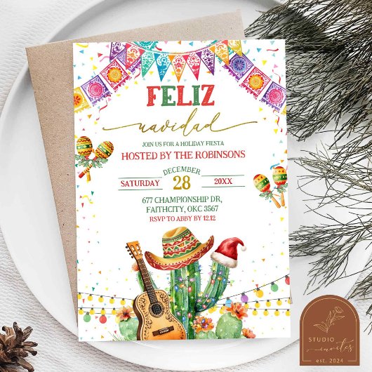 Invitation Feliz Navidad Cactus Fête de Noël Fiesta