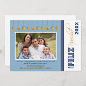 Invitation Feliz Navidad Custom Family Holiday Card (bleu) (Devant / Derrière)