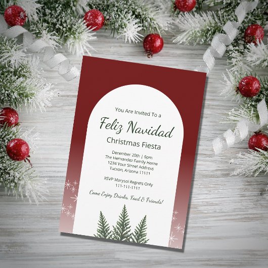 Invitation Feliz Navidad Fiesta Arbres de Noël Festif Rouge