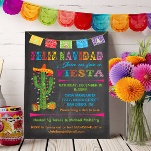 Invitation Feliz navidad Fiesta Cactus sur Chalkboard