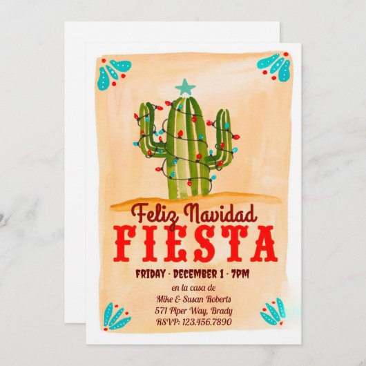 Invitation Feliz navidad Fiesta Cactus sur Chalkboard Invitat (Devant / Derrière)