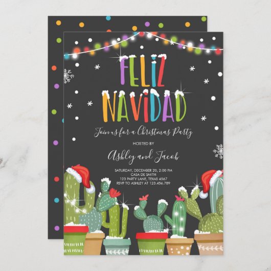 Invitation Feliz Navidad Fiesta Christmas (Devant / Derrière)