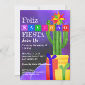 Invitation Feliz Navidad Fiesta Green Cactus Sur Violet (Devant)