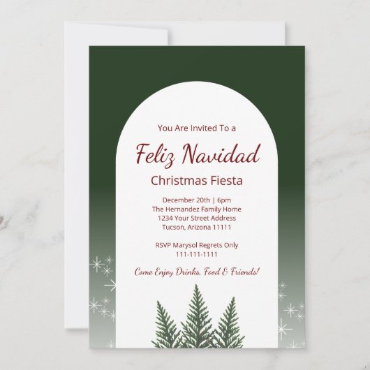 Invitation Feliz Navidad Fiesta Noël Evergreens (Devant)