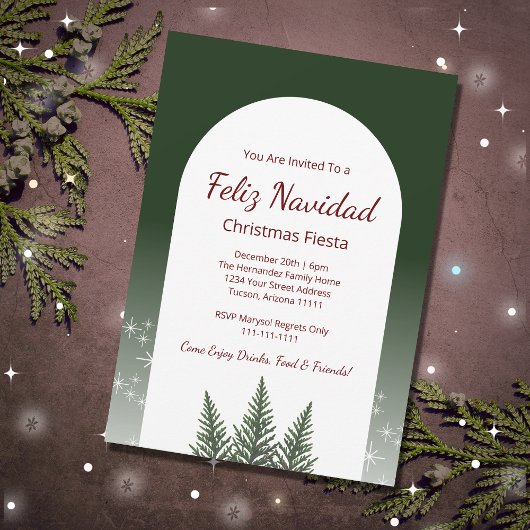Invitation Feliz Navidad Fiesta Noël Evergreens