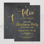 Invitation Feliz Navidad Gold & Black Chalk Christmas Party (Devant / Derrière)