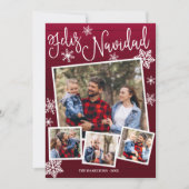 Invitation Feliz Navidad Snowflake Rustic 4 Photos Noël (Devant)