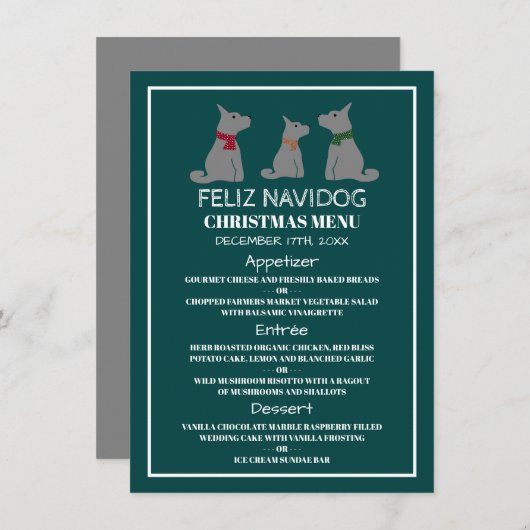 Invitation Feliz Navidog, Menu de Noël de style espagnol (Devant / Derrière)