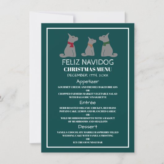 Invitation Feliz Navidog, Menu de Noël de style espagnol (Devant)