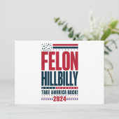 Invitation Felon Hillbilly 2024 Trump Vance 2024 Election (Debout devant)