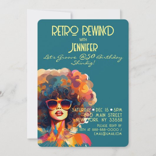 Invitation Female Retro Rewind 50e Anniversaire Shindig Party (Devant)