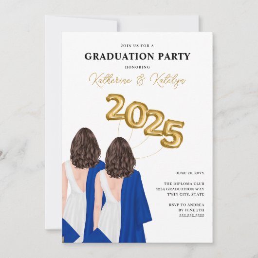 Invitation Female Twins Portrait Graduation Party (Devant)