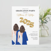 Invitation Female Twins Portrait Graduation Party (Debout devant)