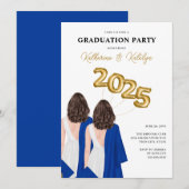 Invitation Female Twins Portrait Graduation Party (Devant / Derrière)