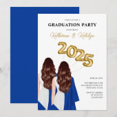 Invitation Female Twins Portrait Graduation Party (Devant / Derrière)