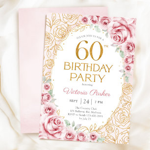Invitation Féminin 60 ans Anniversaire Rose Pâle Or Féminin