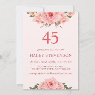 Invitation Féminin Aquarelle Corail Chic Floral 45 Anniversai
