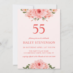 Invitation Féminin Aquarelle Corail Chic Floral 55 Anniversai