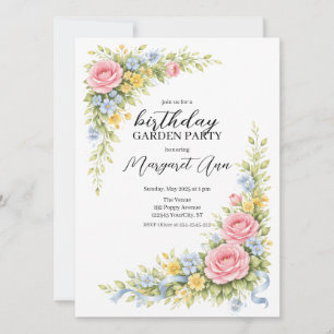 Invitation Féminin aquarelle Floral Anniversaire Fête de Jard