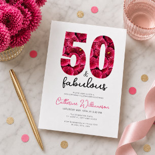 Invitation Féminin Fleurs Roses 50 ans et Incroyable Annivers