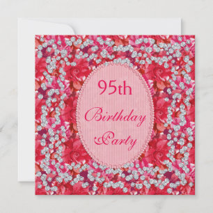 Invitation Féminin Fleurs rouges/roses et diamants 95e annive