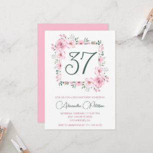 Invitation Féminin floral aquarelle rose 37e anniversaire 