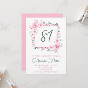 Invitation Féminin floral aquarelle rose 81e anniversaire