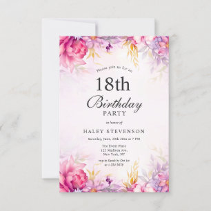 Invitation Féminin Floral Pastel Aquarelle Chic 18ème Anniver