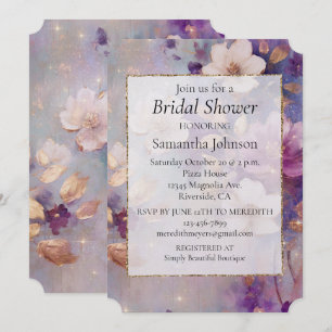 Invitation Féminin Joli Blanc Glam Or Violet Floral