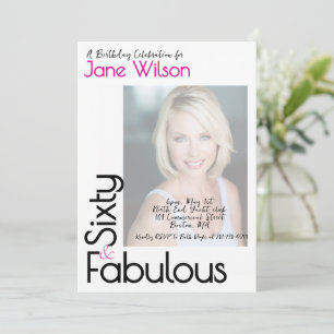 Invitation Féminin Photo Blanc Rose 60 Anniversaire Fabuleux